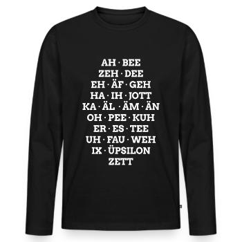 German alphabet in phonetic spelling - Men's Premium Organic Long Sleeve Shirt - black - Front - Nico (187cm)
