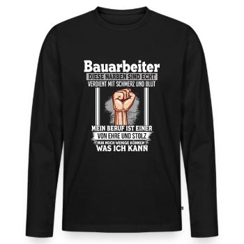 Ouvrier du bâtiment en honneur - T-shirt manches longues Premium bio Homme - noir - Devant - Nico (187cm)