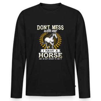 Cheval cavalier cheval sport équestre - T-shirt manches longues Premium bio Homme - noir - Devant - Nico (187cm)