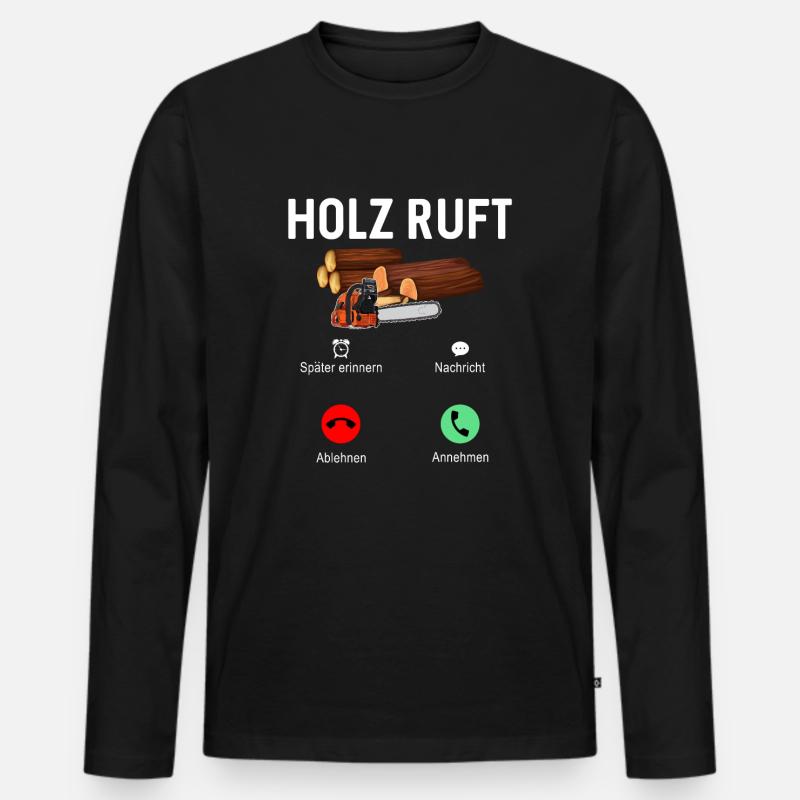 Holz ruft an Telefon - Männer Premium Bio Langarmshirt - Schwarz
