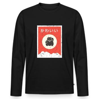 Chat Kawaii Anime Vintage - T-shirt manches longues Premium bio Homme - noir - Devant - Nico (187cm)