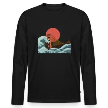 Golden Gate San Francisco vague - T-shirt manches longues Premium bio Homme - noir - Devant - Nico (187cm)