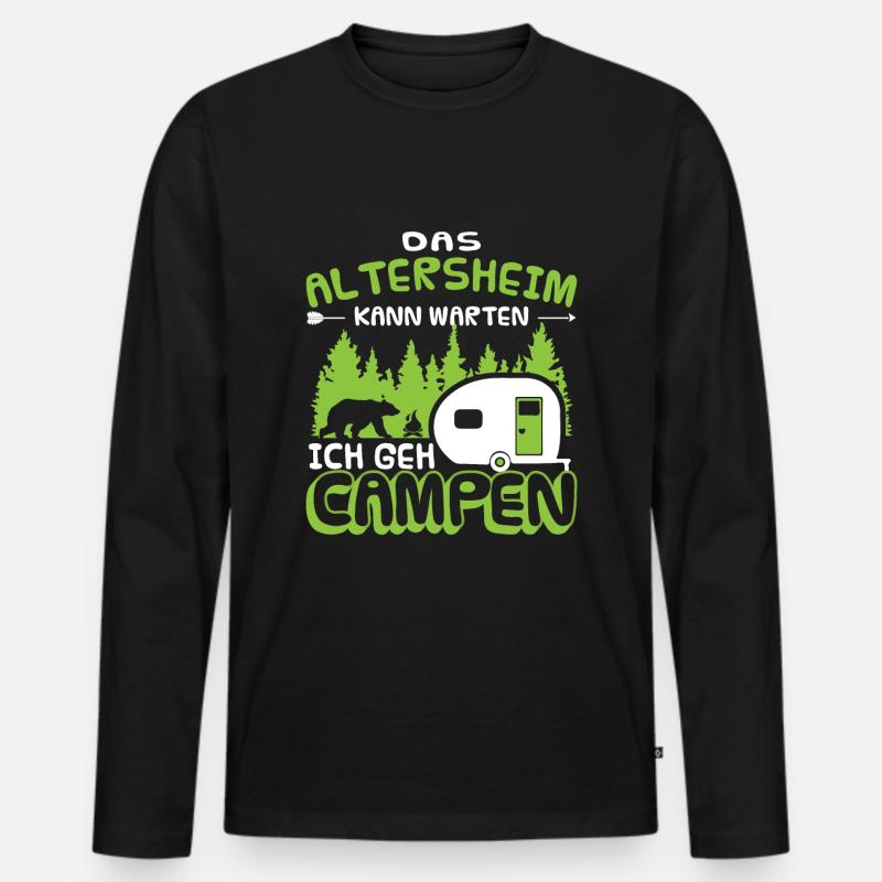 Das Altersheim kann warten ich geh campen - Männer Premium Bio Langarmshirt - Schwarz
