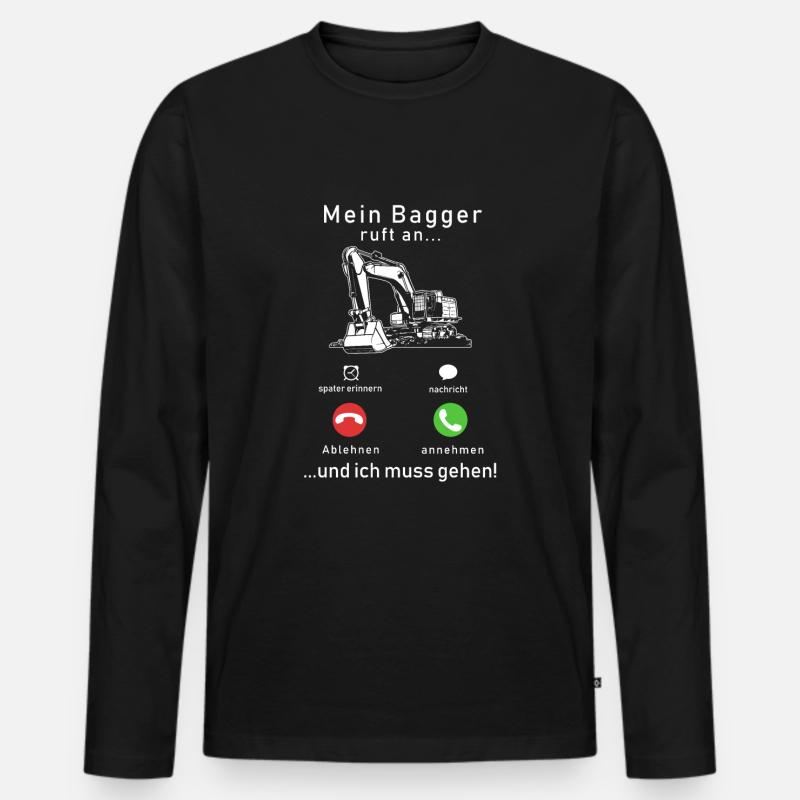 Mein Bagger ruft an - Männer Premium Bio Langarmshirt - Schwarz