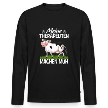 Meine Therapeuten machen Muh - Männer Premium Bio Langarmshirt - Schwarz - Vorne - Nico (187cm)