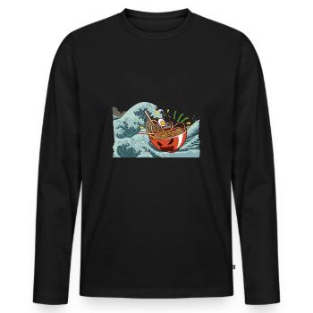 Vague Ramen Kanagawa - T-shirt manches longues Premium bio Homme - noir - Devant - Nico (187cm)