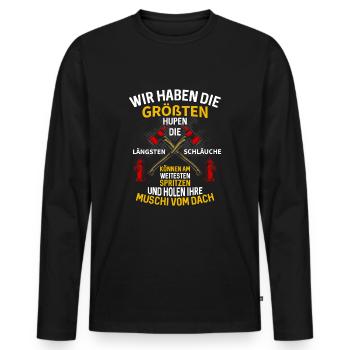 Wir haben die Größten Hupen Längsten Schläuche - Männer Premium Bio Langarmshirt - Schwarz - Vorne - Nico (187cm)