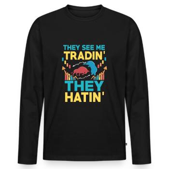 Bourse Forex Trading - T-shirt manches longues Premium bio Homme - noir - Devant - Nico (187cm)