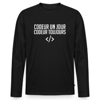 Codeur Un Jour, Codeur Toujours - T-shirt manches longues Premium bio Homme - noir - Devant - Nico (187cm)