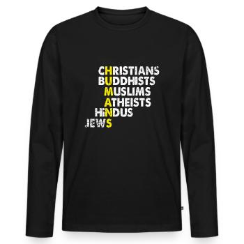 Égalité des religions - T-shirt manches longues Premium bio Homme - noir - Devant - Nico (187cm)
