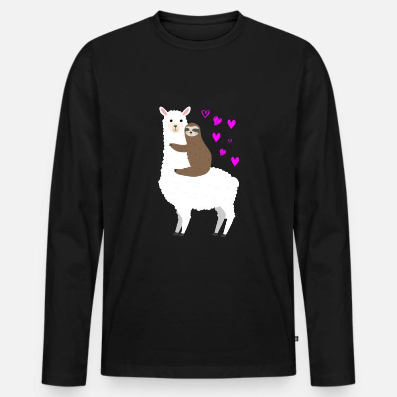 Alpaca Faultier Liebe - Männer Premium Bio Langarmshirt - Schwarz