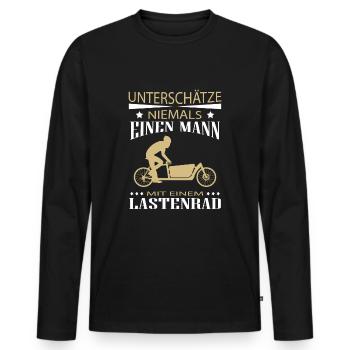 Mann mit einem Lastenrad - Lastenfahrrad - Männer Premium Bio Langarmshirt - Schwarz - Vorne - Nico (187cm)