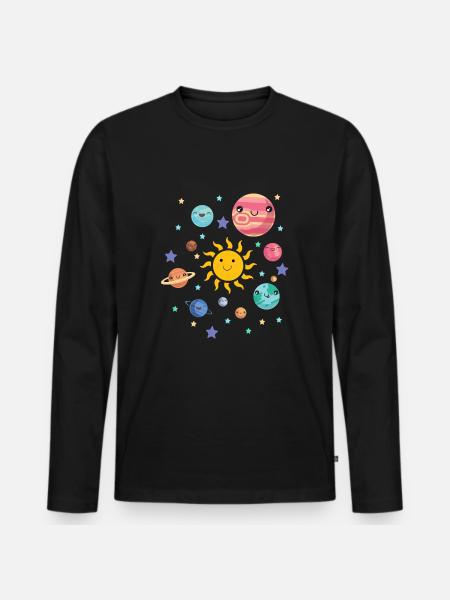 Solsystemet planeter ydre rum astronomi børn - Premium økologisk langærmet T-shirt til mænd - sort