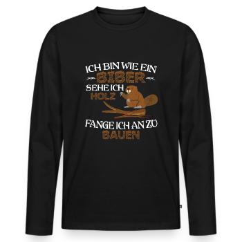 Castor je vois du bois je commence à construire un cadeau - T-shirt manches longues Premium bio Homme - noir - Devant - Nico (187cm)
