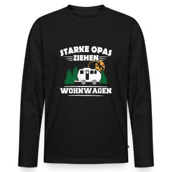 Camping Großvater Rentner Opa Zieht Wohnwagen - Männer Premium Bio Langarmshirt - Schwarz - Vorne - Nico (187cm)