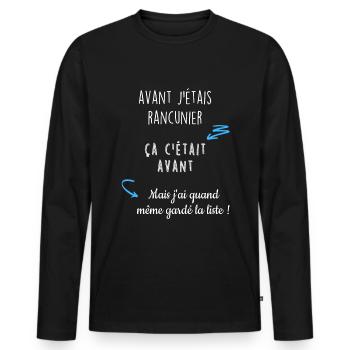 Avant j'étais rancunier - T-shirt manches longues Premium bio Homme - noir - Devant - Nico (187cm)
