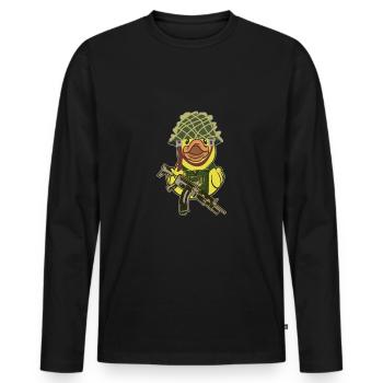 Soldiers duck with helmet, weapon and vest - Men's Premium Organic Long Sleeve Shirt - black - Front - Nico (187cm)