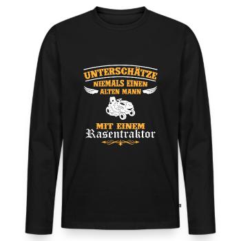 Unterschätze niemals Mann mit Rasentraktor - Männer Premium Bio Langarmshirt - Schwarz - Vorne - Nico (187cm)