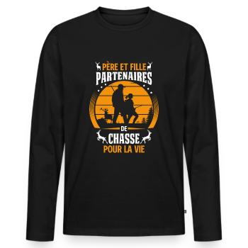 Père et Fille Partenaires De Chasse - T-shirt manches longues Premium bio Homme - noir - Devant - Nico (187cm)