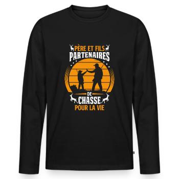Père et Fils Partenaires De Chasse - T-shirt manches longues Premium bio Homme - noir - Devant - Nico (187cm)