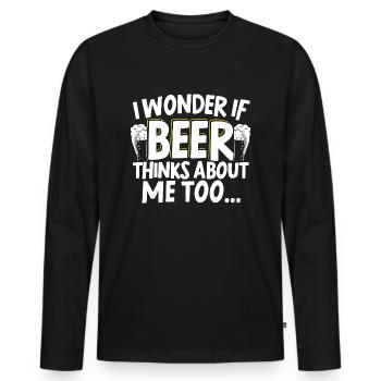 Je me demande si la bière pense à moi trop alcoolique - T-shirt manches longues Premium bio Homme - noir - Devant - Nico (187cm)