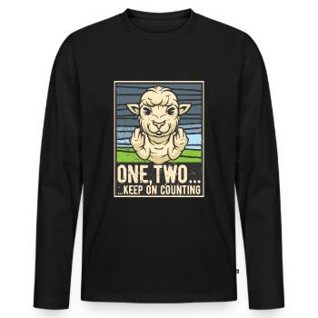 Funny sheep stinking finger ONE TWO - Men's Premium Organic Long Sleeve Shirt - black - Front - Nico (187cm)