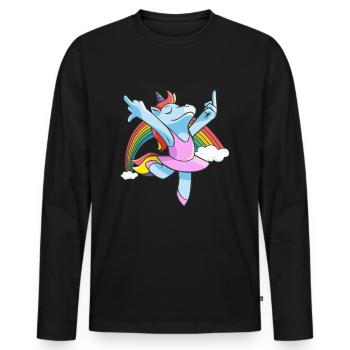 Funny Unicorn Middle Finger Rainbow - Men's Premium Organic Long Sleeve Shirt - black - Front - Nico (187cm)