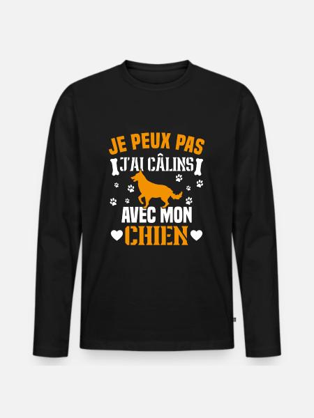 Ich kann nicht mit meinem Hund kuscheln - Männer Premium Bio Langarmshirt - Schwarz