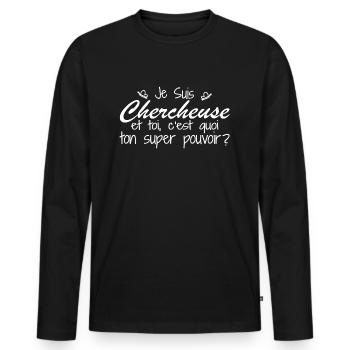 Ich bin Forscher. Was ist deine Superkraft? - Männer Premium Bio Langarmshirt - Schwarz - Vorne - Nico (187cm)