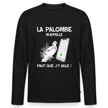 Chasse petits gibiers. La palombe m'appelle - T-shirt manches longues Premium bio Homme - noir - Devant - Nico (187cm)
