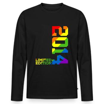 LGBTQ 2014 REGENBOGEN QUEER 11. GEBURTSTAG PRIDE - Männer Premium Bio Langarmshirt - Schwarz - Vorne - Nico (187cm)