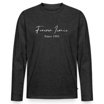 Forever Iconic 1981 Typographie minimaliste - T-shirt manches longues Premium bio Homme - anthracite chiné - Devant - Nico (187cm)