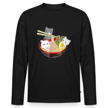 Chats Japon Ramen Anime - T-shirt manches longues Premium bio Homme - noir - Devant - Nico (187cm)