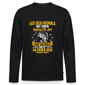 Never mess with an angler - Men's Premium Organic Long Sleeve Shirt - black - Front - Nico (187cm)