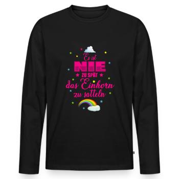 Il n'est jamais trop tard pour selle la licorne! - T-shirt manches longues Premium bio Homme - noir - Devant - Nico (187cm)