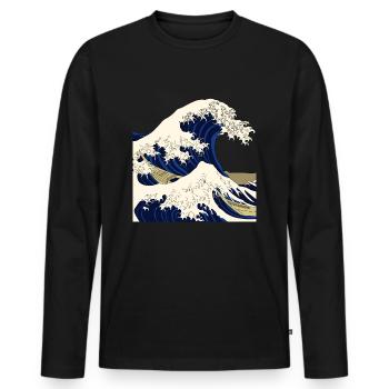 Welle Japan Japanisch Kanagawa - Männer Premium Bio Langarmshirt - Schwarz - Vorne - Nico (187cm)