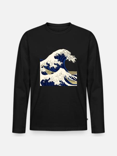 Welle Japan Japanisch Kanagawa - Männer Premium Bio Langarmshirt - Schwarz