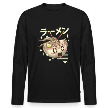 Bol de nouilles Kawaii Ramen - T-shirt manches longues Premium bio Homme - noir - Devant - Nico (187cm)