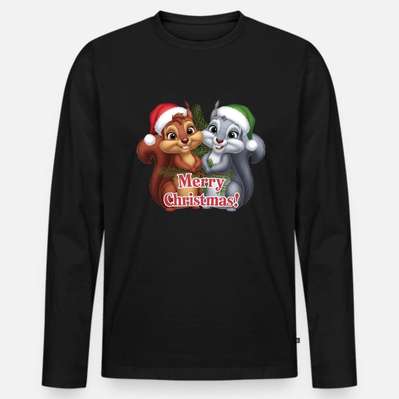 Merry Christmas Eichhörnchen Weihnachten süß - Männer Premium Bio Langarmshirt - Schwarz