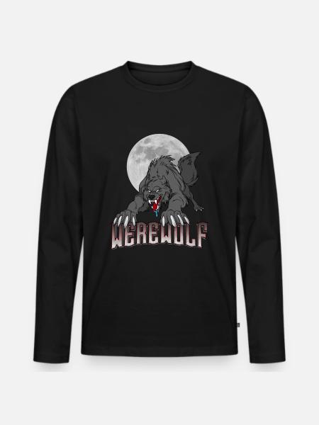 Werewolf Monster Halloween Full Moon Gift Idea - Men's Premium Organic Long Sleeve Shirt - black
