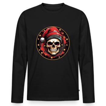 Crâne comme crâne de Père Noël avec chapeau de Père Noël - T-shirt manches longues Premium bio Homme - noir - Devant - Nico (187cm)