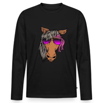 Dessin de tête de cheval avec des lunettes de soleil - T-shirt manches longues Premium bio Homme - noir - Devant - Nico (187cm)
