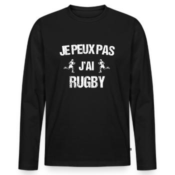 Je peux pas j ai rugby - T-shirt manches longues Premium bio Homme - noir - Devant - Nico (187cm)