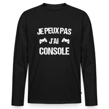 Je peux pas j ai console - T-shirt manches longues Premium bio Homme - noir - Devant - Nico (187cm)