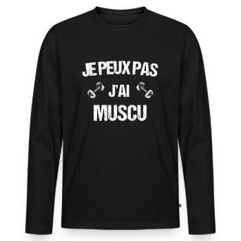 Je peux pas j ai muscu - T-shirt manches longues Premium bio Homme - noir - Devant - Nico (187cm)