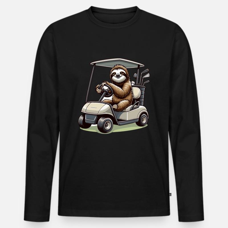 Lustiges Faultier beim Golfen - Männer Premium Bio Langarmshirt - Schwarz