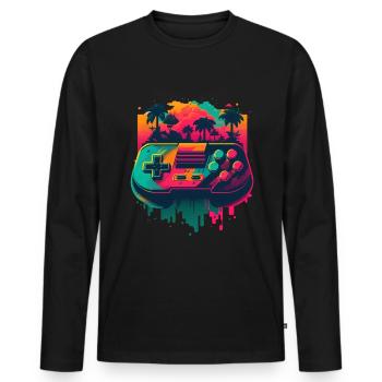 Console rétro - T-shirt manches longues Premium bio Homme - noir - Devant - Nico (187cm)