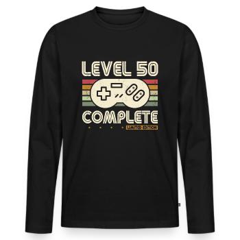 50e anniversaire niveau 50 Complete 50 ans cadeau - T-shirt manches longues Premium bio Homme - noir - Devant - Nico (187cm)