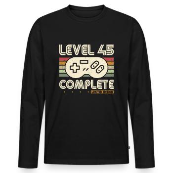 45e anniversaire niveau 45 Complete 45 ans cadeau - T-shirt manches longues Premium bio Homme - noir - Devant - Nico (187cm)