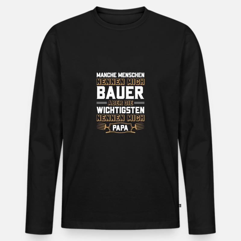 Bauer Landwirt Vater Papa Traktor Kuh Geschenk - Männer Premium Bio Langarmshirt - Schwarz